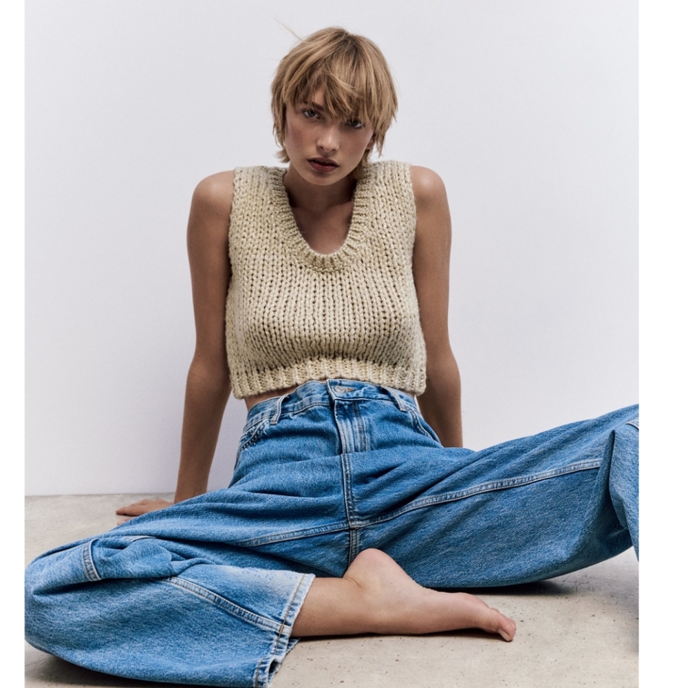 Zara cropped metallic thread knit vest